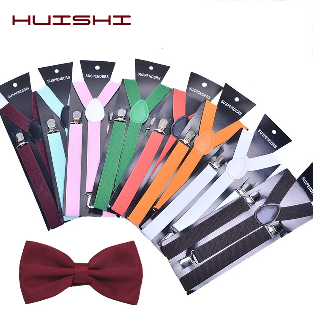 Tirantes para hombre, pajarita de Color sólido, tirantes elásticos de cuero PU para hombre, cinturón, correas ajustables para accesorios de pajarita de boda
