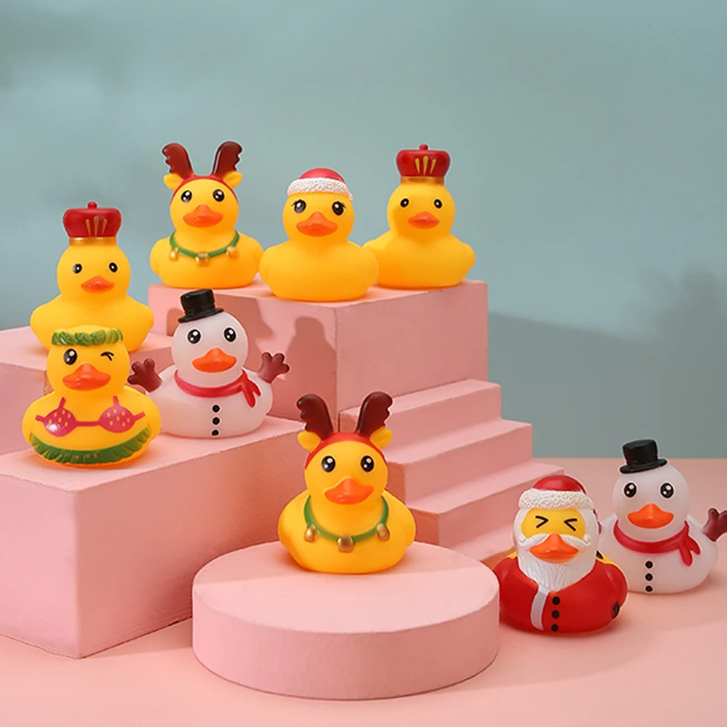 6/1PC คริสต์มาสเป็ดสีเหลืองเล็กๆเด็กของเล่นนวดเรียกว่าการสร้างแบบจําลองเป็ดยางของเล่นเครื่องประดับรถของเล่นอาบน้ําเด็ก