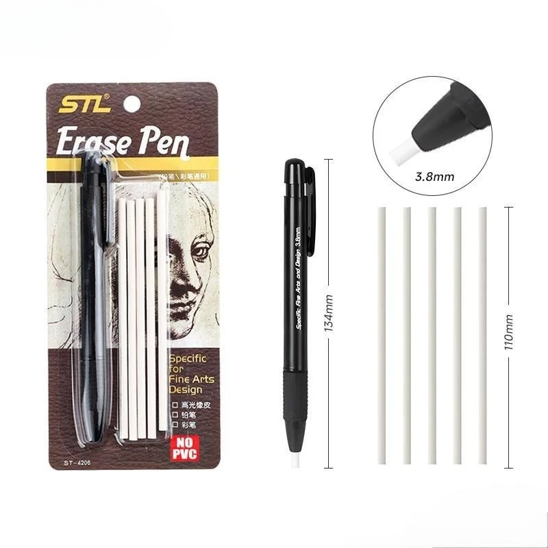 Bolígrafo de borrador mecánico, bolígrafo recargable de goma, prensa de dibujo para bocetos, lápiz retráctil, corrección, resaltado, suministros de arte de goma