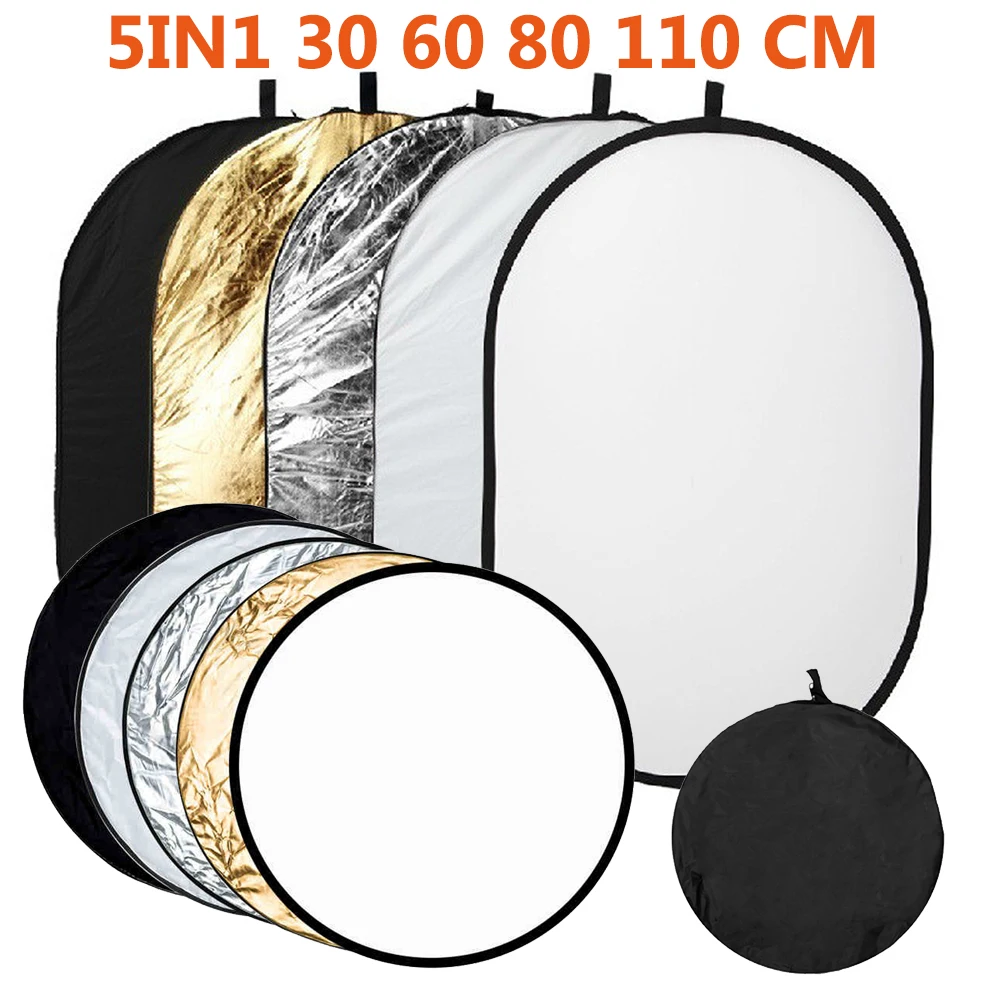 Reflector redondo 5 en 1 para fotografía, difusor de luz para estudio fotográfico, accesorio portátil, 110/80/60/30CM, 12 pulgadas