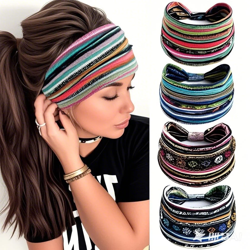 Pañuelo elástico de estilo bohemio para mujer europea americana, accesorios para el cabello de ala ancha de algodón transpirable a la moda