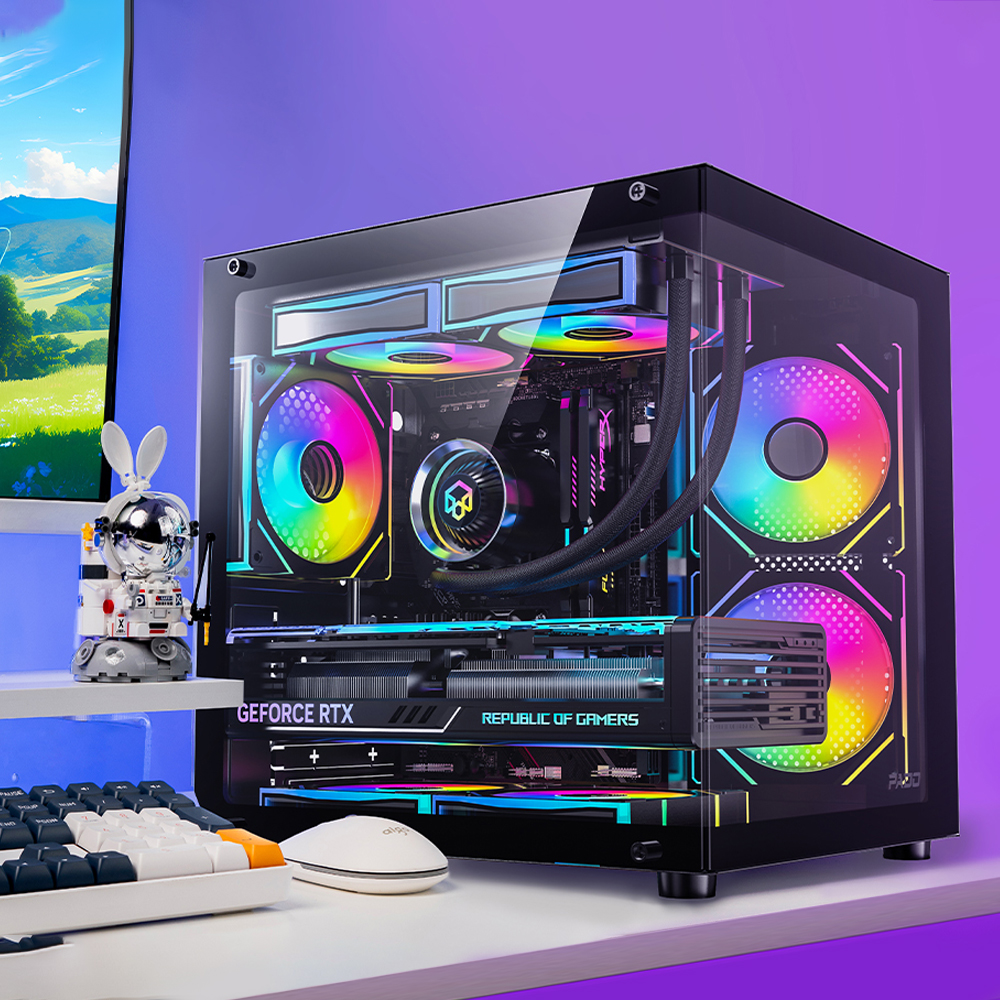 PADO YL M-ATX Gaming PC Case Desktop 270 ° Sea View Room Computer Case Sans A-pilier Double Face Transparent PC Gamer Cabinet