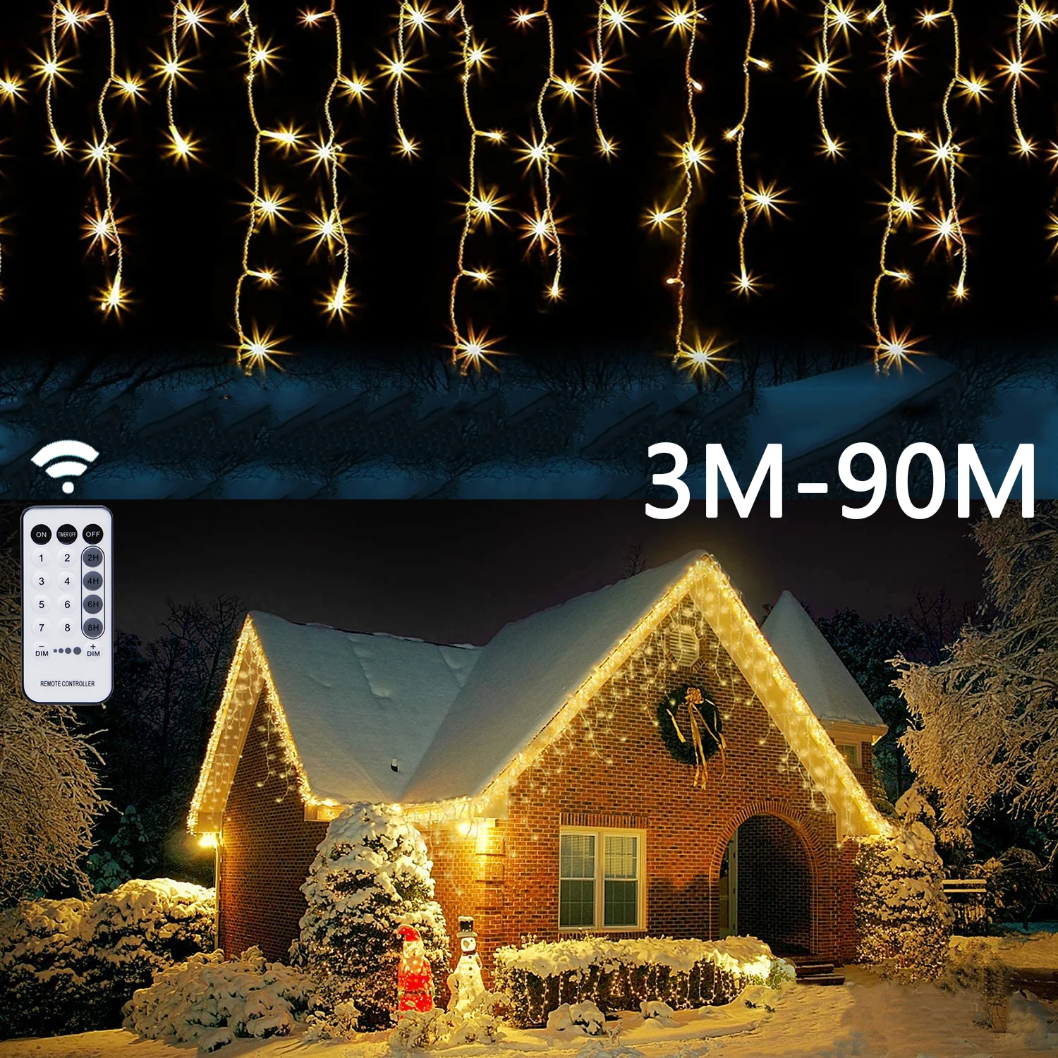 Christmas Decorations Street Garland On The House Winter 3-90M For Home Outdoor LED Curtain Icicle String Light New Year Decor