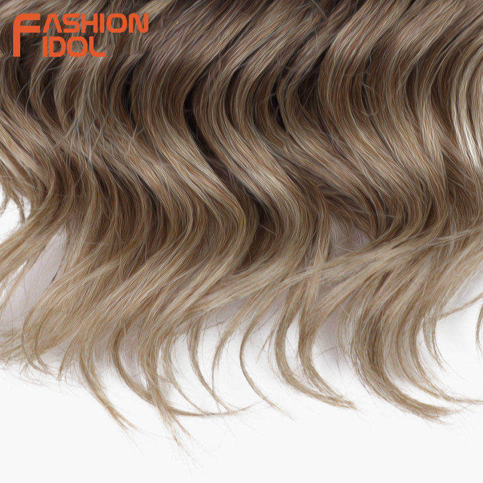 FASHION IDOL 16 Zoll 3 Stück tief gewelltes Twist-Häkelhaar synthetisches lockiges Haar Häkelzöpfe Ombre Braun Flechten Haarverlängerungen