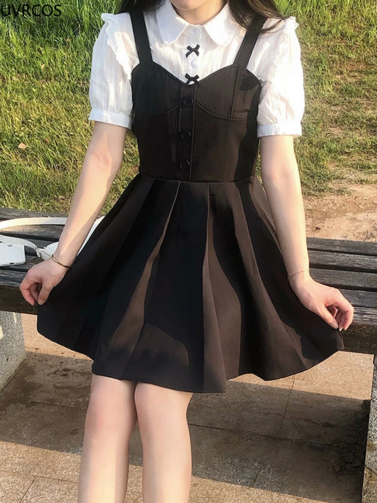 かわいい白ロリータレースブラウス女性ゴシックプレッピースタイルヴィンテージピーターパン襟半袖シャツガール夏かわいいトップ Mujer
