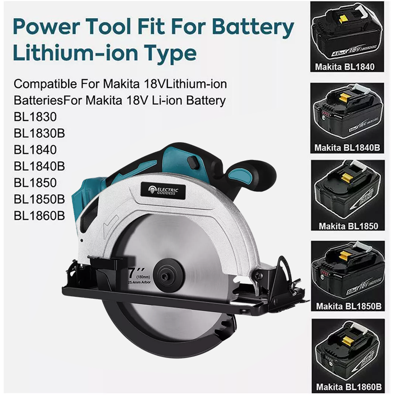 Serra circular elétrica sem escova, 5/7 unidades, sem fio, para carpintaria, ajuste de corte de 45 graus, ferramenta para makita, pino de bateria de 18v