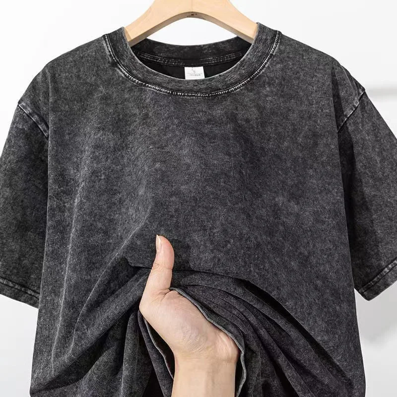 T-shirt estiva da uomo 230G T-shirt lavate vintage in cotone pesante Manica corta oversize Allentata Streetwear Manica corta Top Tee