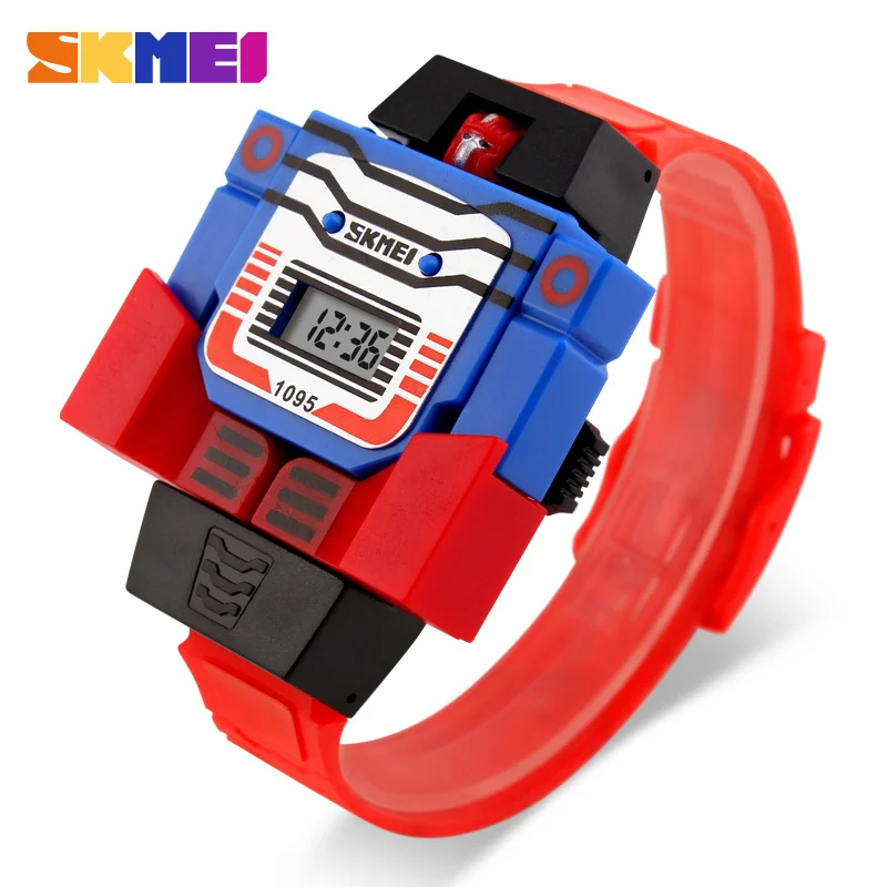 Zegarki dziecięce SKMEI z motywem kreskówkowym, cyfrowe zegarki LED dla dzieci, sportowe zegarki, zabawki transformujące się w roboty, zegarki na rękę dla chłopców, montre enfant 1095