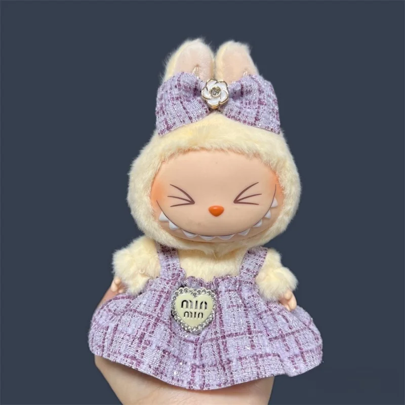 15/17cm Labubu 미니 인형 의류 세트 럭셔리 대형 보우 드레스 2 피스 세트 풀 옷 Labubu 파티 장식 액세서리