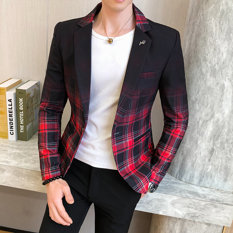 Blazer Männer Boutique Mode Plaid männer Dünne Beiläufige Anzug Jacke Männlich Ball Sozialen Blazer Anzug Mantel Host Kleidung