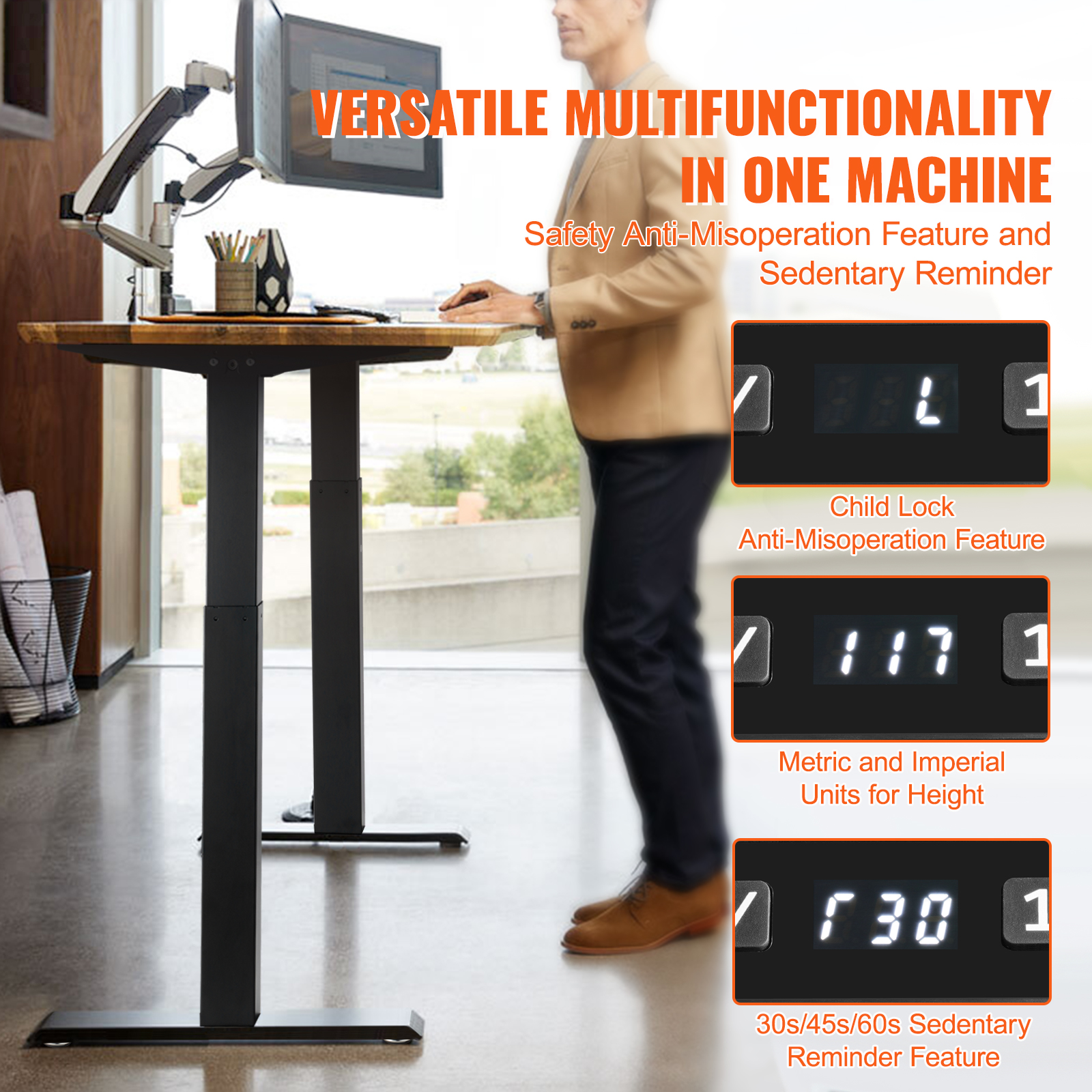 VEVOR Struttura per Scrivania in Piedi, Altezza Regolabile 70-117 cm Lunghezza 95-158 cm Gambe Elettriche per Scrivania per Computer, Base per Stazione Lavoro per Casa, Ufficio Solo Cornice, Nera