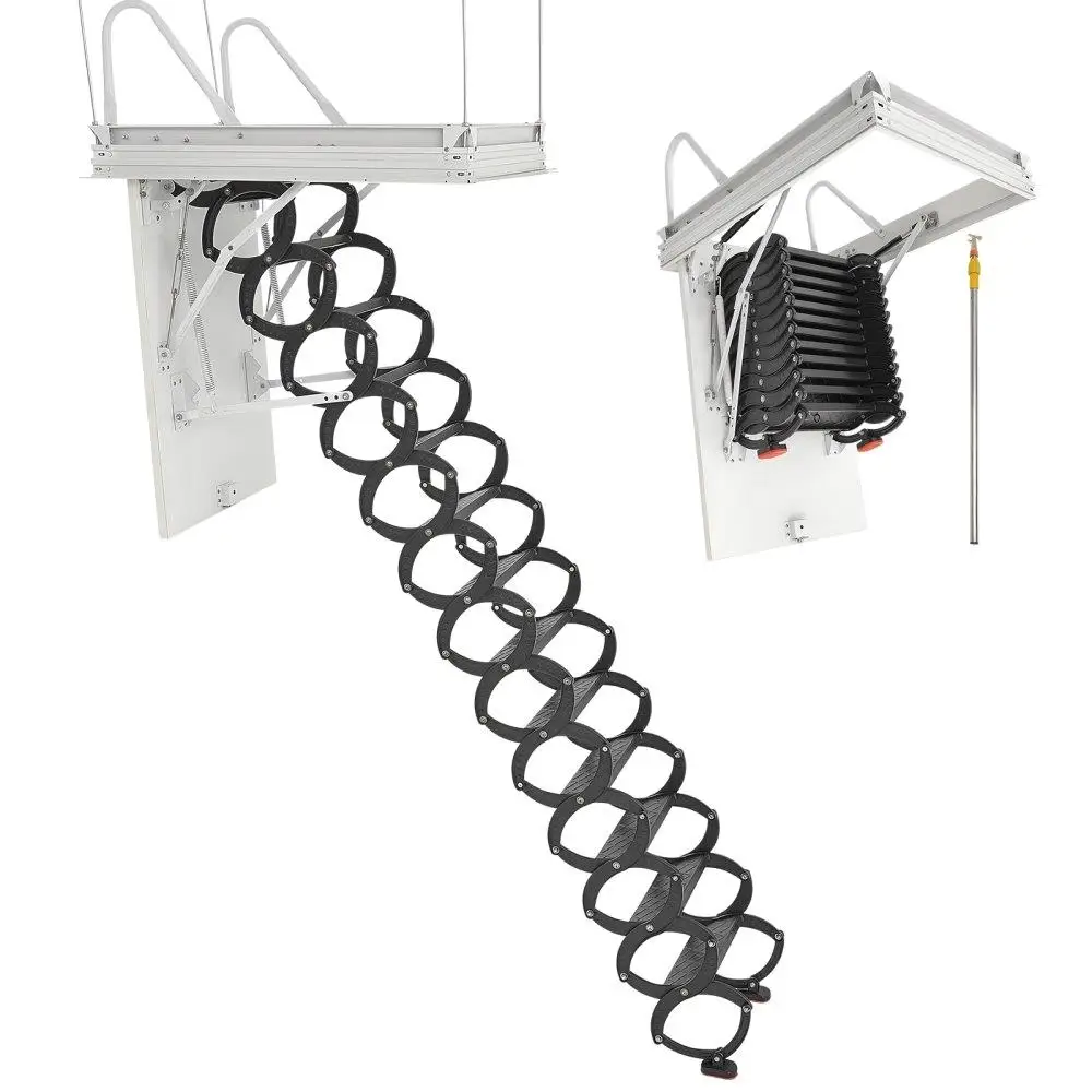 Steel Ceiling Mounted Attic Ladder for 10 .5 to 11 ft Ceilings Folding Access Stairs Space Saving Design Heavy Duty