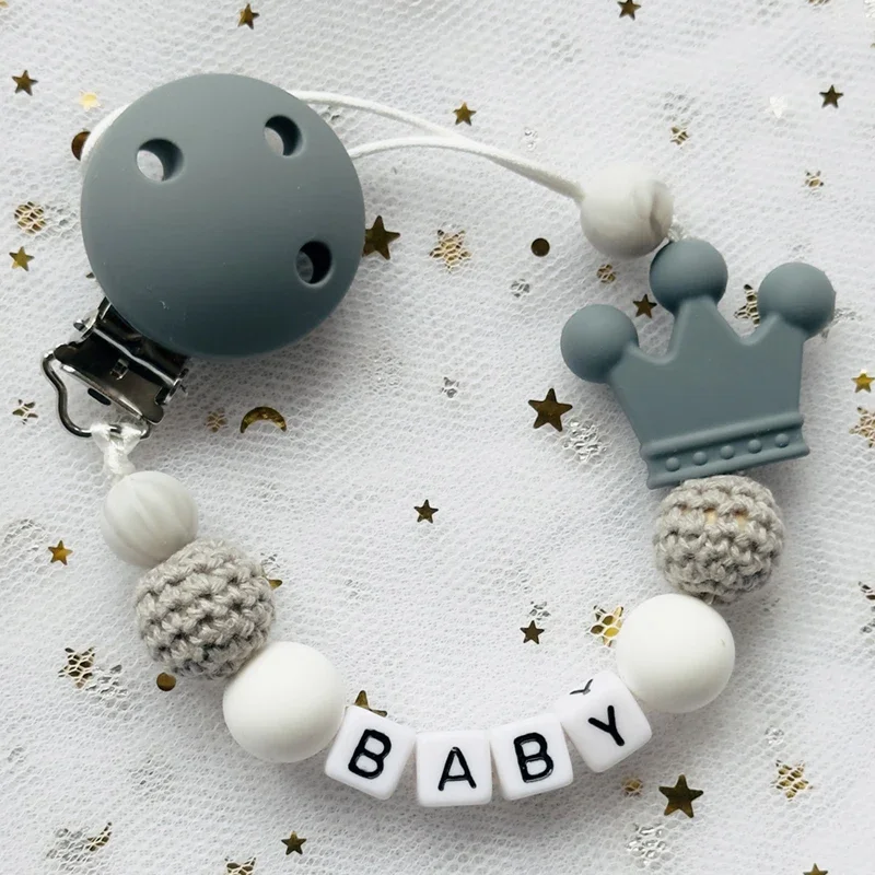 New DIY Custom Name Silicone Bead Wooden Ring Pacifier Clips Safe Teething Chains Teether Friendly Dummy Beech Clips Holder Gift