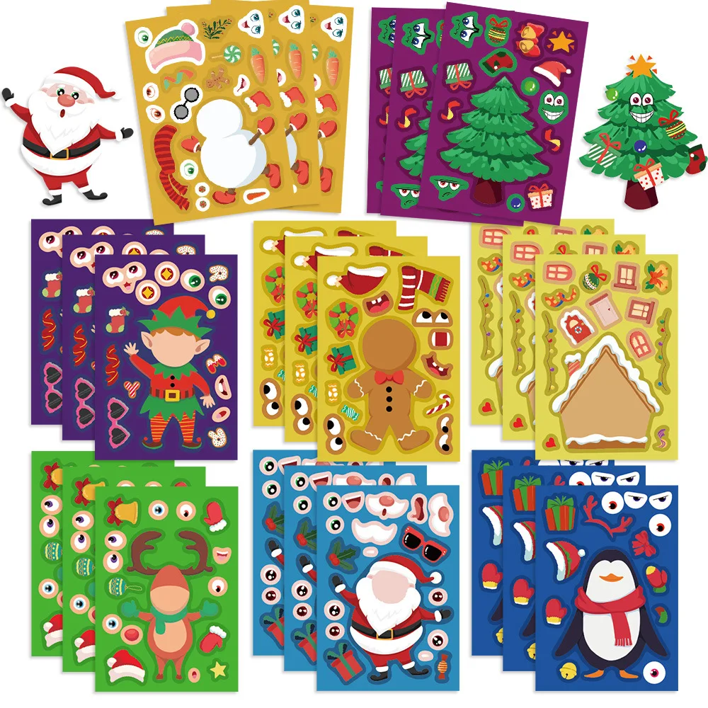 8 ชิ้นปริศนาการ์ตูนคริสต์มาส Snowman Party Make a Face สติกเกอร์หัตถกรรมสติกเกอร์กันน้ํา