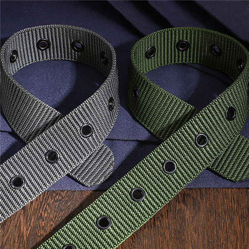 Cintura da uomo Cintura porosa in tela con fibbia ad ardiglione Cintura sportiva da esterno Cintura con occhielli alla moda da donna con cintura jeans per uomo donna