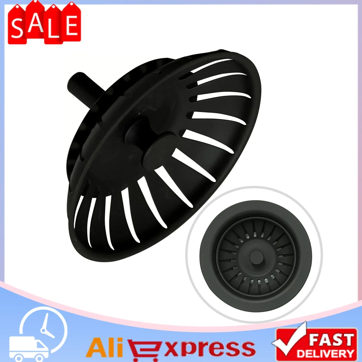 Desagüe de repuesto para fregadero de cocina, color negro, 78mm, tapón de filtro de residuos, escurridor de tensión para lavabo, tapón colador de acero inoxidable, herramientas de cocina