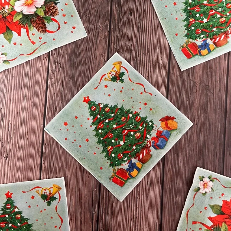 クリスマスツリープリントナプキン、花輪パーティーデコレーション、カラフルな紙のランチョンマット、2プライ、33x33cm、10個、20個