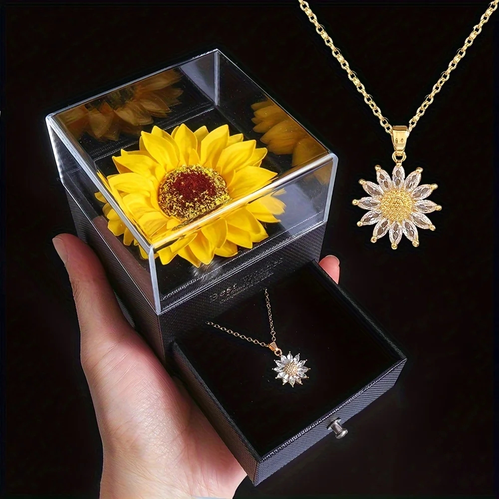 Conjunto con caja de regalo con collar de girasol de Afecto Intemporal: perfecto para aniversarios, día de la madre y más, regalo ideal para novia