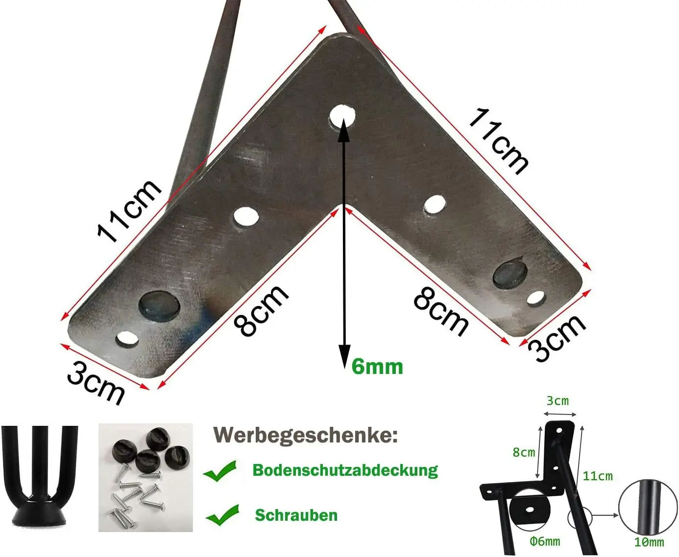 4 pezzi 4-34 "nero hardware raccordo metallo ispessimento piedini barra in acciaio mobili a forma di V due/tre comodini in ferro biforcuti