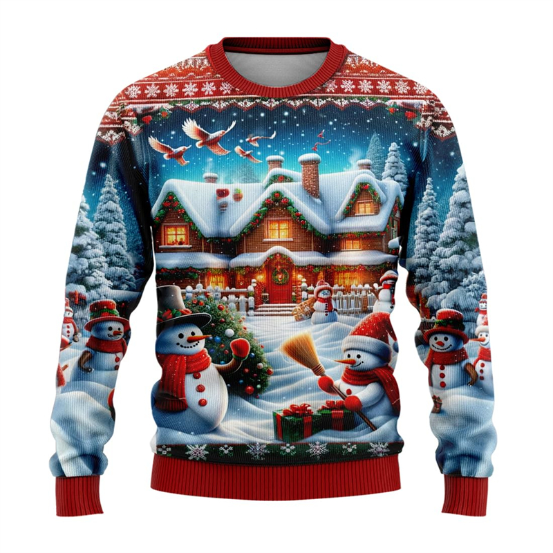 Sudadera de Navidad para hombre y mujer, suéter de Navidad con estampado de Papá Noel y muñeco de nieve en 3D, suéter de Navidad feo, jersey Unisex, Tops para fiesta navideña
