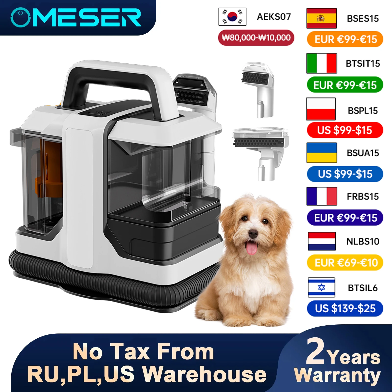 OMESER-limpiador de alfombras de mano, 750W, 15KPa, limpiador de manchas portátil para coche, sofá, pulverizador de pelo de mascota, máquina de limpieza de tapicería con succión