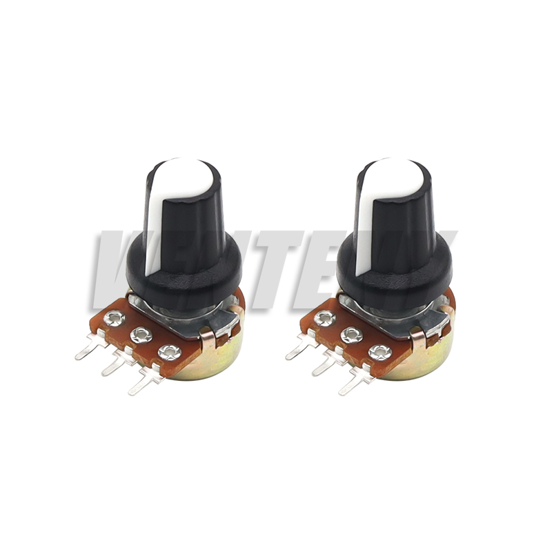 5 juegos WH148 1K 10K 20K 50K 100K 500K Ohm 15mm resistencia de potenciómetro giratorio cónico lineal de 3 pines para Arduino con tapa blanca AG2