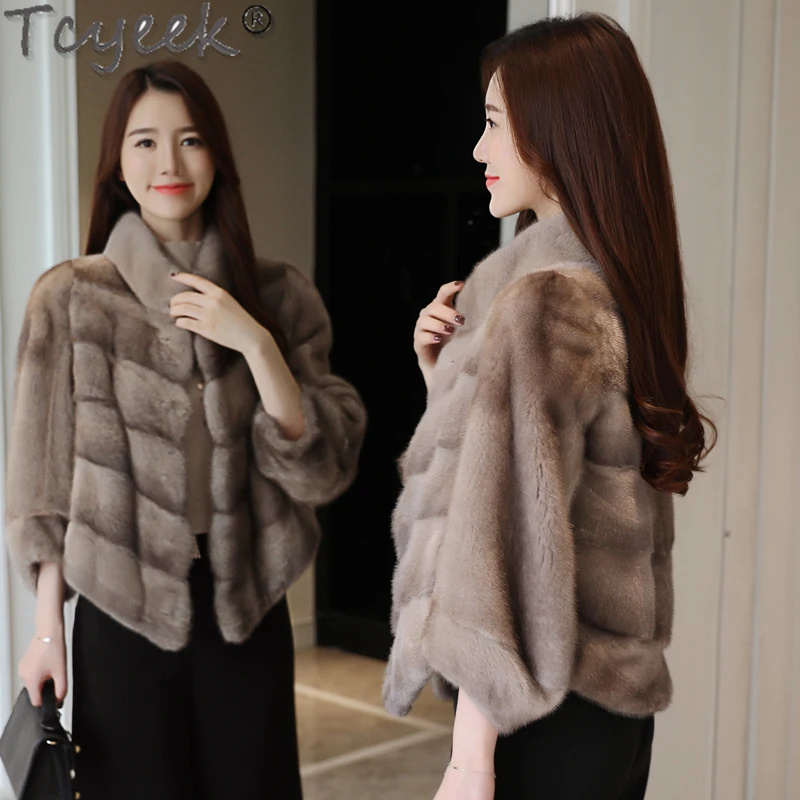 女性のための本物の毛皮のコート,ハイエンド,スタンドカラー付き,ナチュラル,ファッショナブル,冬,2024