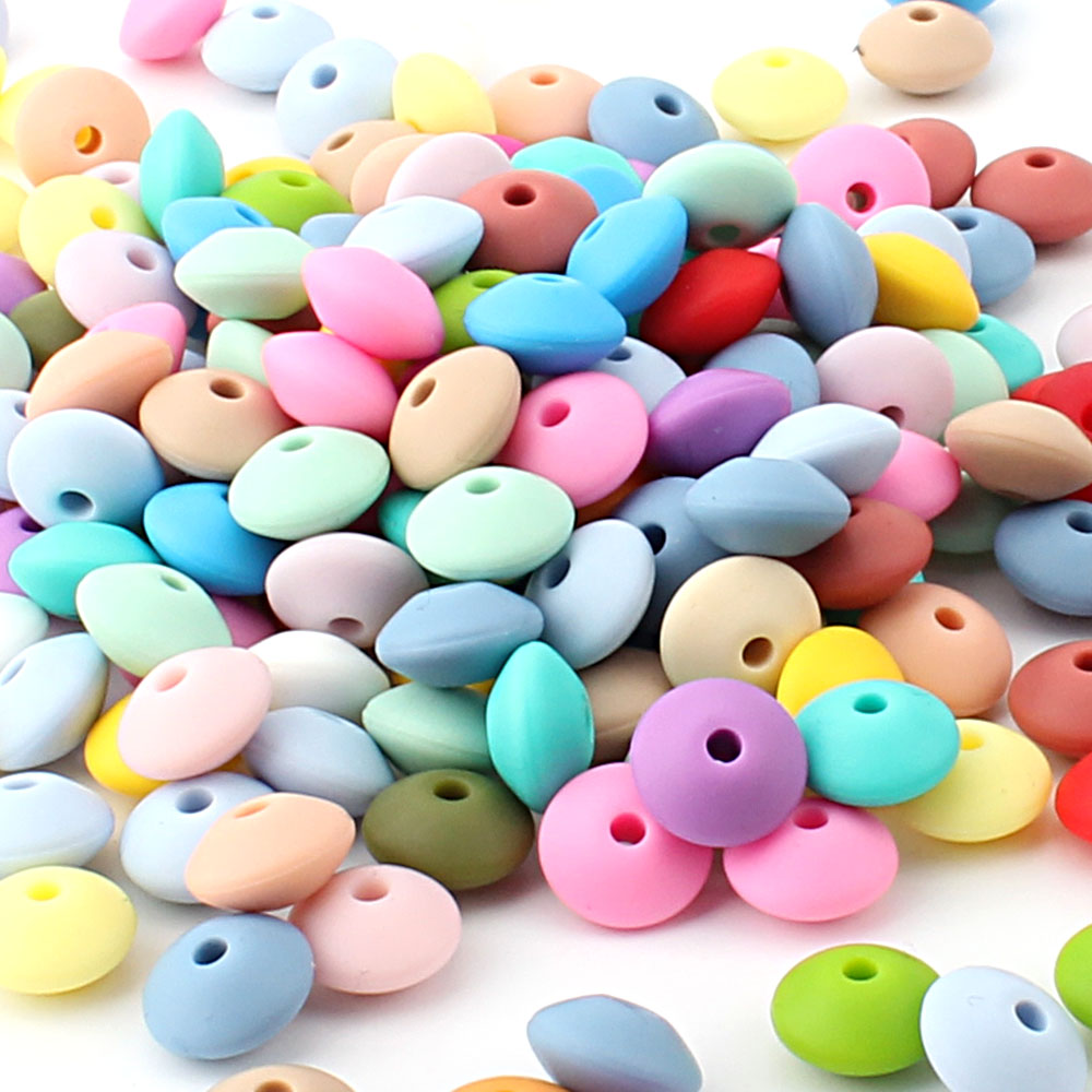 50 Uds. De cuentas de silicona de lentejas de 12mm, Perle para dentición, bricolaje, grado alimenticio, Ábaco de silicona para bebé, cuentas para mordedor, collar de dentición, juguete de lactancia