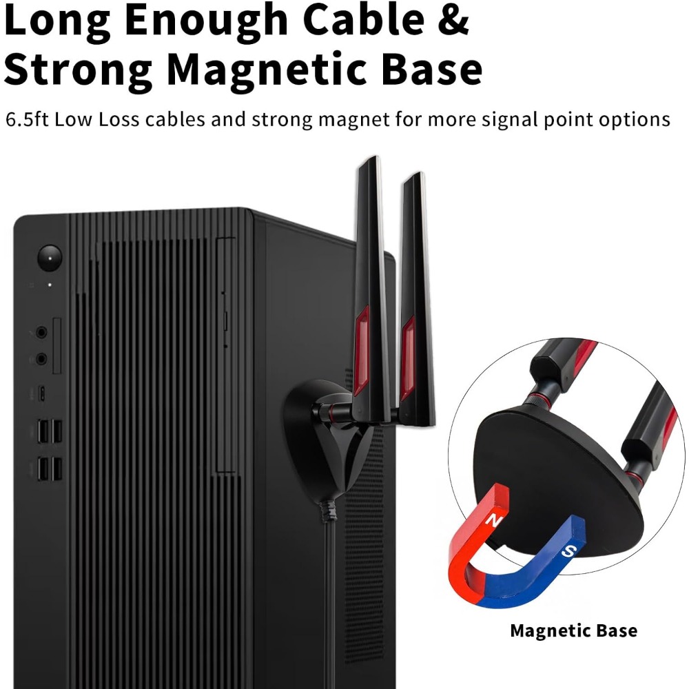 Antena wi-fi com base magnética forte, 2.4ghz, 5ghz, para roteador, pc, computador desktop, pci-e, wi-fi, 6e, cartão, wi-fi, placa-mãe para jogos