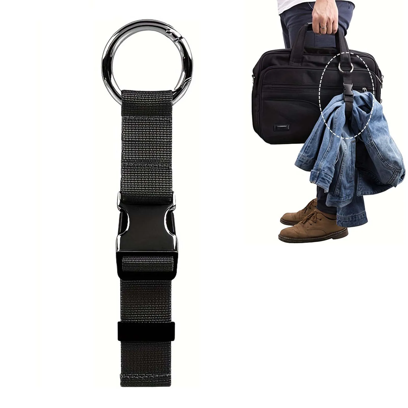 Mochila com alça fixa para bagagem de viagem, alça externa portátil com fivela de liberação, alça de bagagem, cinto, suporte para jaqueta