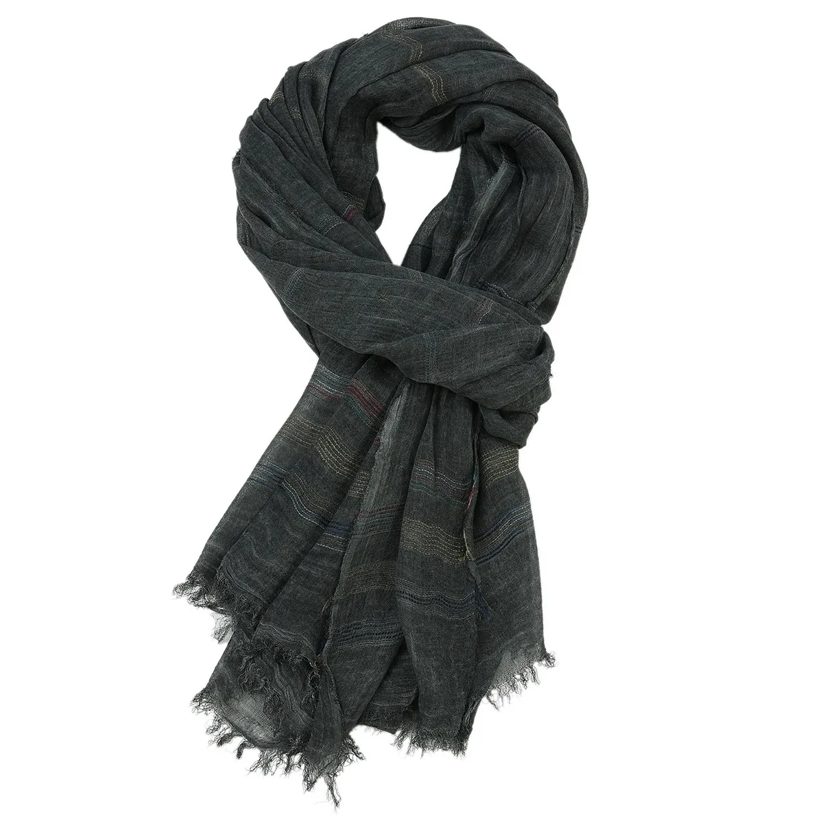 Moda masculina cachecol de algodão linho fio-tingido listrado cachecóis masculinos borla longo xale outono inverno acessórios masculinos bufanda envoltórios