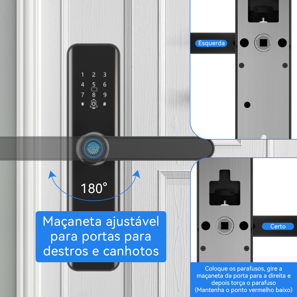 Fechadura eletrônica digital INTELAR Tuya Wifi Smart Door Lock com cartão inteligente/senha/chave/carregamento de emergência USB para casa inteligente