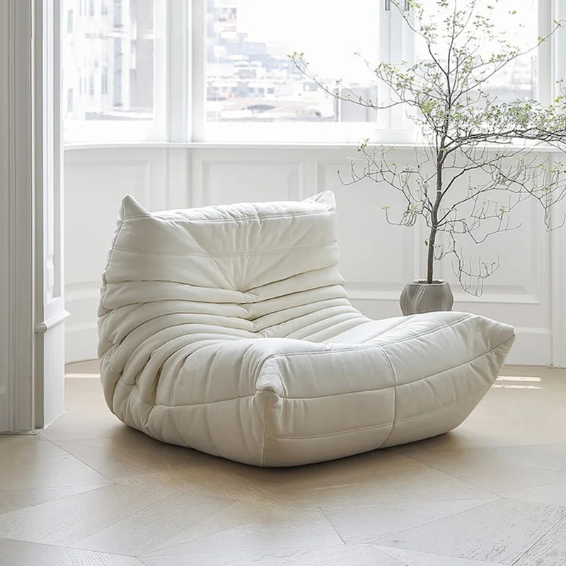 Sofá nórdico con rasguño de gato, silla perezosa elegante, diseño de oruga, cómoda silla individual encantadora de gamuza para dormitorio y sala de estar