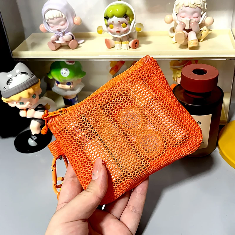 Travel Makeup Storage Bags New Mesh Coin Purse Simple Portable Mini Bag Multi-purpose Square Bag Double-layer Zipper Card Holder