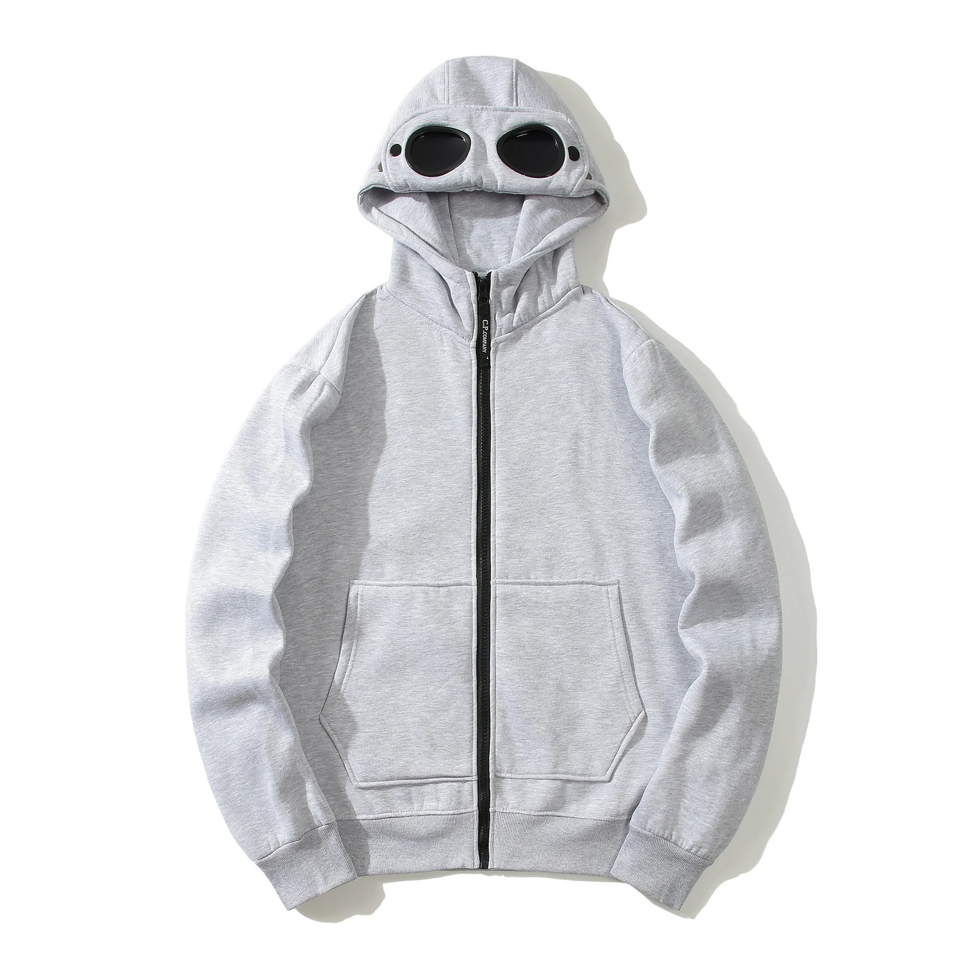 Outono e inverno óculos chapéu hip-hop cardigan zíper e lã com capuz moletom ao ar livre jaqueta quente unisex
