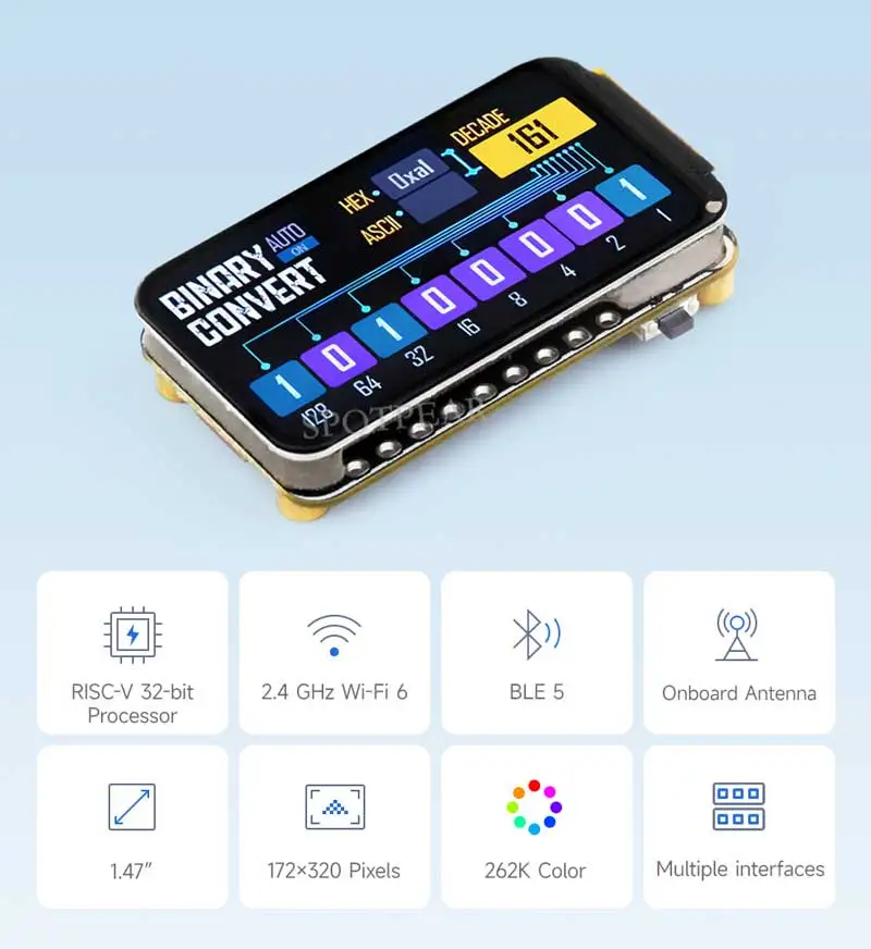 Placa de desarrollo ESP32 C6, pantalla LCD de 1,47 pulgadas ST7789 para Arduino WiFi6/LVGL/HMI Onborad SD-Port/RGB-LED