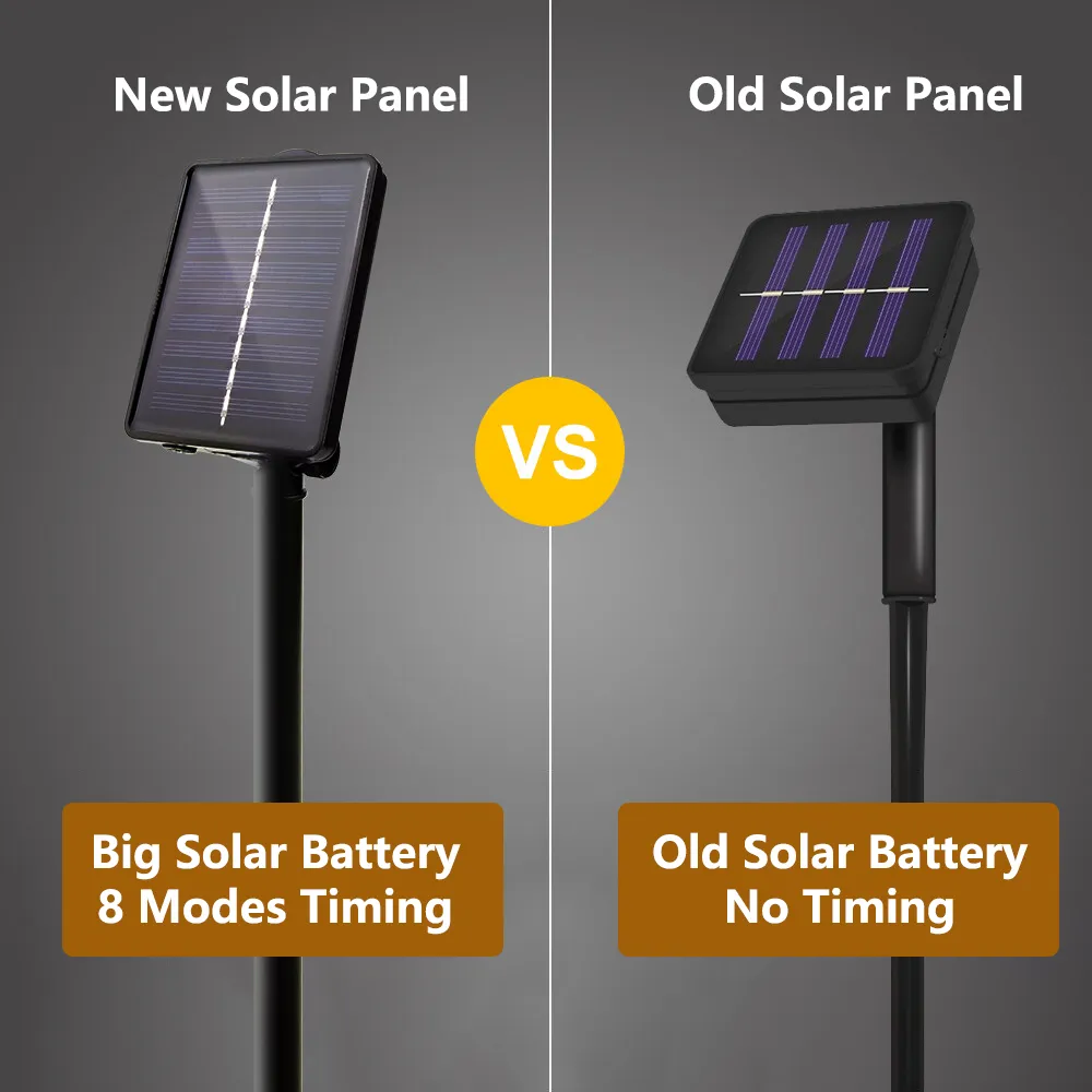 Guirnalda de luces LED solares para exteriores, lámpara impermeable para patio, árbol de Navidad y jardín, 100/200 ledes