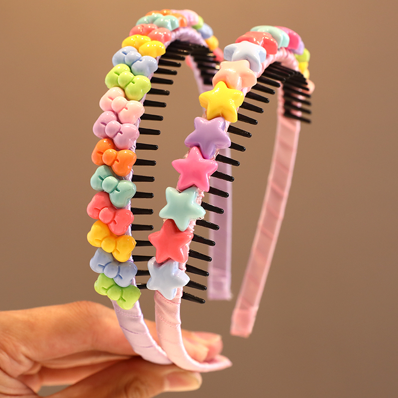 2023 New Girls Lovely Sweet Heart Star Colors Flower Hairbands Headwears Children Cute Hair Hoop Headbands Kids Hair Accessories