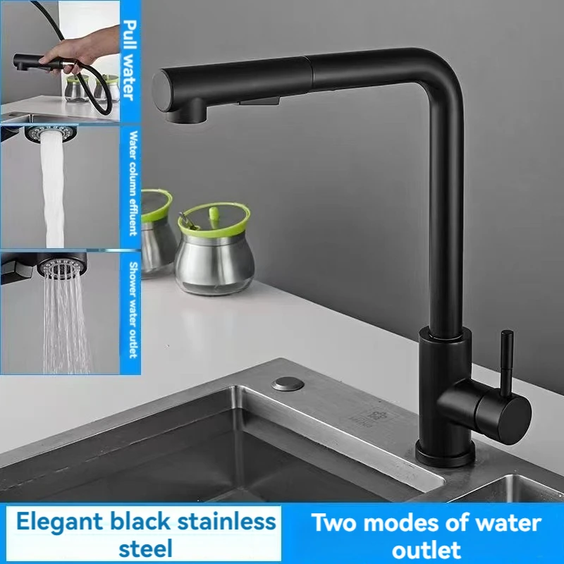 Spedizione Gratuita Nero Estraibile Rubinetto Lavello Della Cucina Due Modelli Ugello Spruzzatore A Flusso Rubinetto Miscelatore Acqua Calda E Fredda In Acciaio Inox Ponte