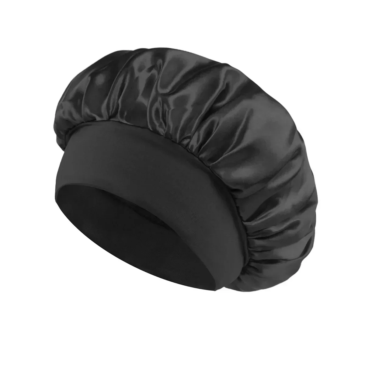 Gorro unisex con banda elástica para la cabeza, gorro de noche con ala, gorro de baño, capó sedoso de satén Extra grande para dormir con banda elástica de primera calidad