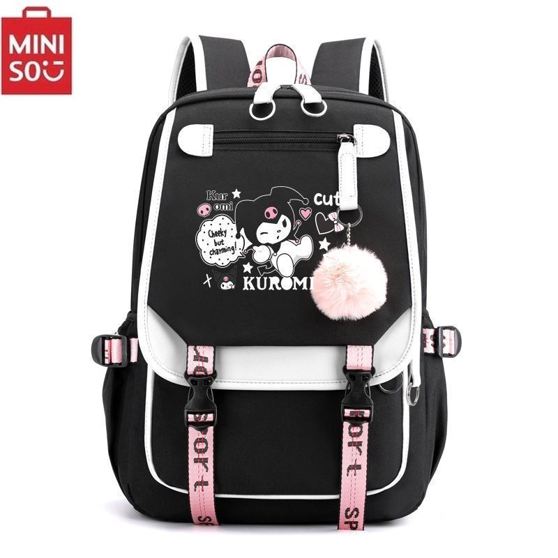 MINISO Kuromi tornister studenci Kawaii dwuwarstwowy piórnik plecak na co dzień o dużej pojemności nadruk kreskówkowy torba na długopis