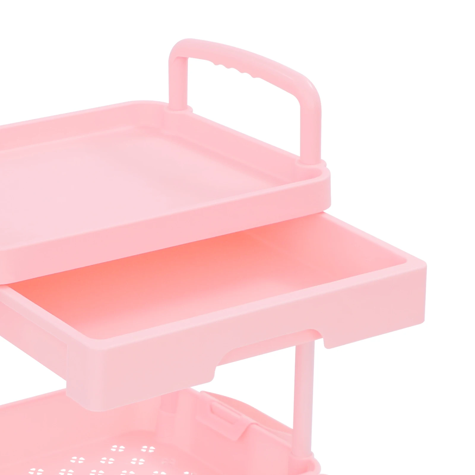 Carrello portaoggetti a 3 livelli con cassetto e rotelle girevoli per cucina, bagno, salone, lavanderia, carrello per snack, organizer mobile rosa