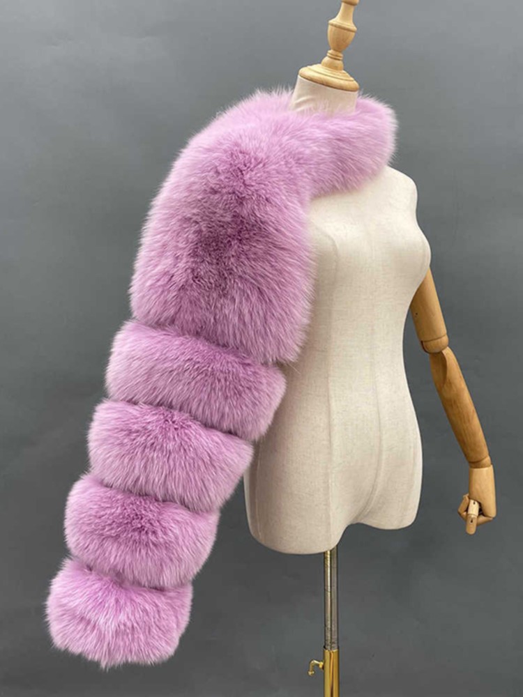 Женская короткая шуба из искусственного лисьего меха, с одним плечом и длинным рукавом