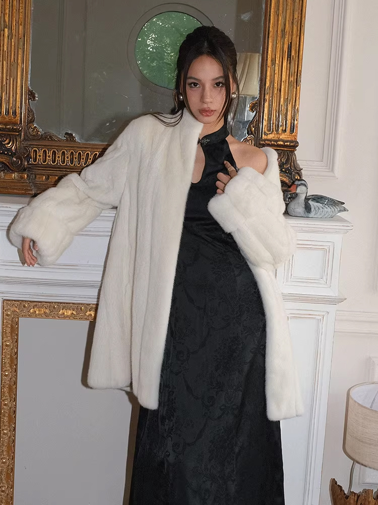 Hdhohr-天然ミンクの毛皮の女性用コート,本物のミンクの毛皮の女性用アウター,高品質,暖かい冬のジャケット,新しい,2022