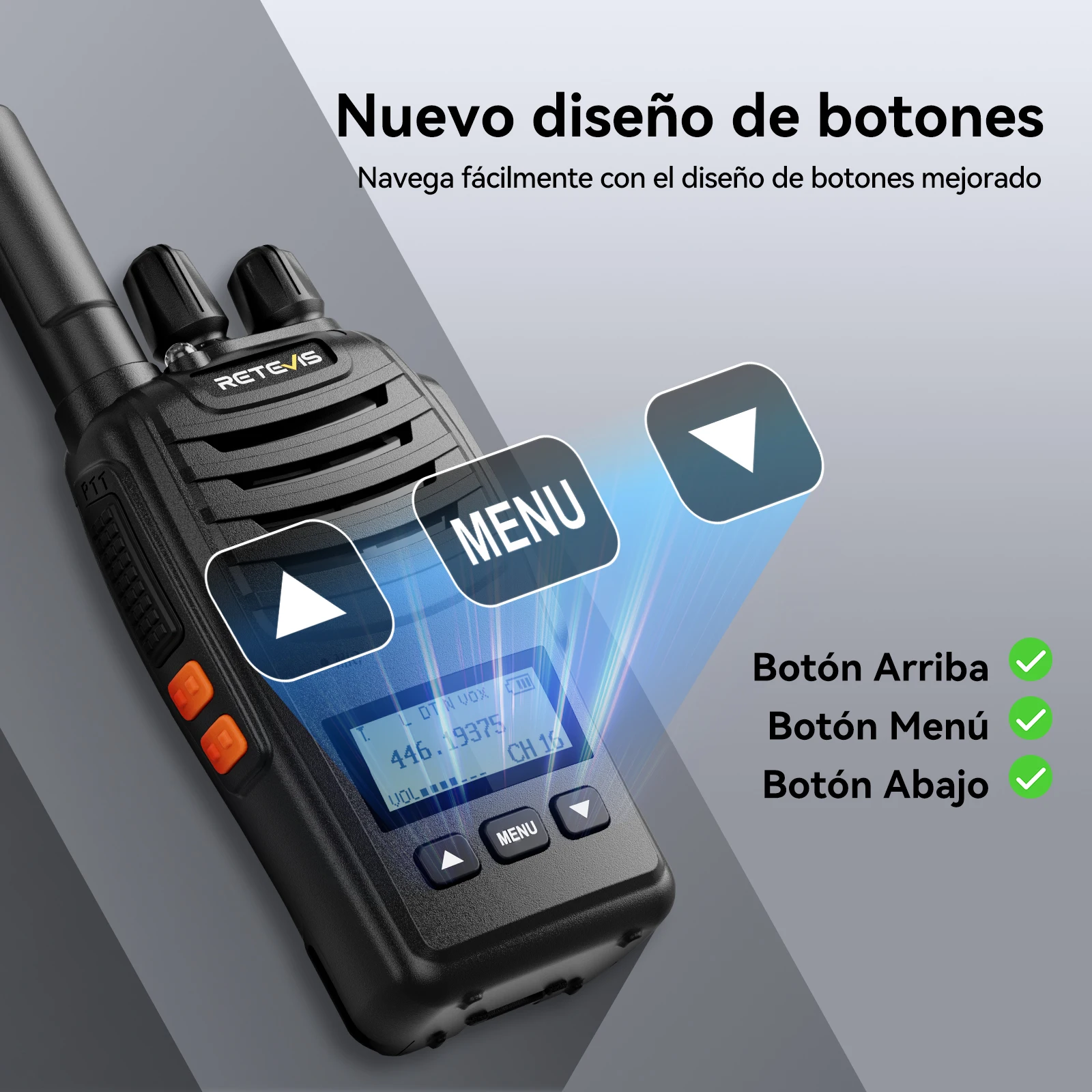 Retevis H777D (H777 mejorado) Walkie-talkie portátil con pantalla LCD, sin licencia, radio de largo alcance tipo C para camping