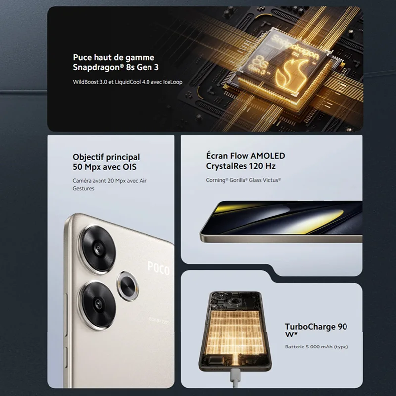 Weltpremiere POCO F6 Smartphone Globale Version Snapdragon ® 8s Gen 3 NFC 120 Hz Flow AMOLED 90 W Turbo-Ladebatterie 5000 mAh