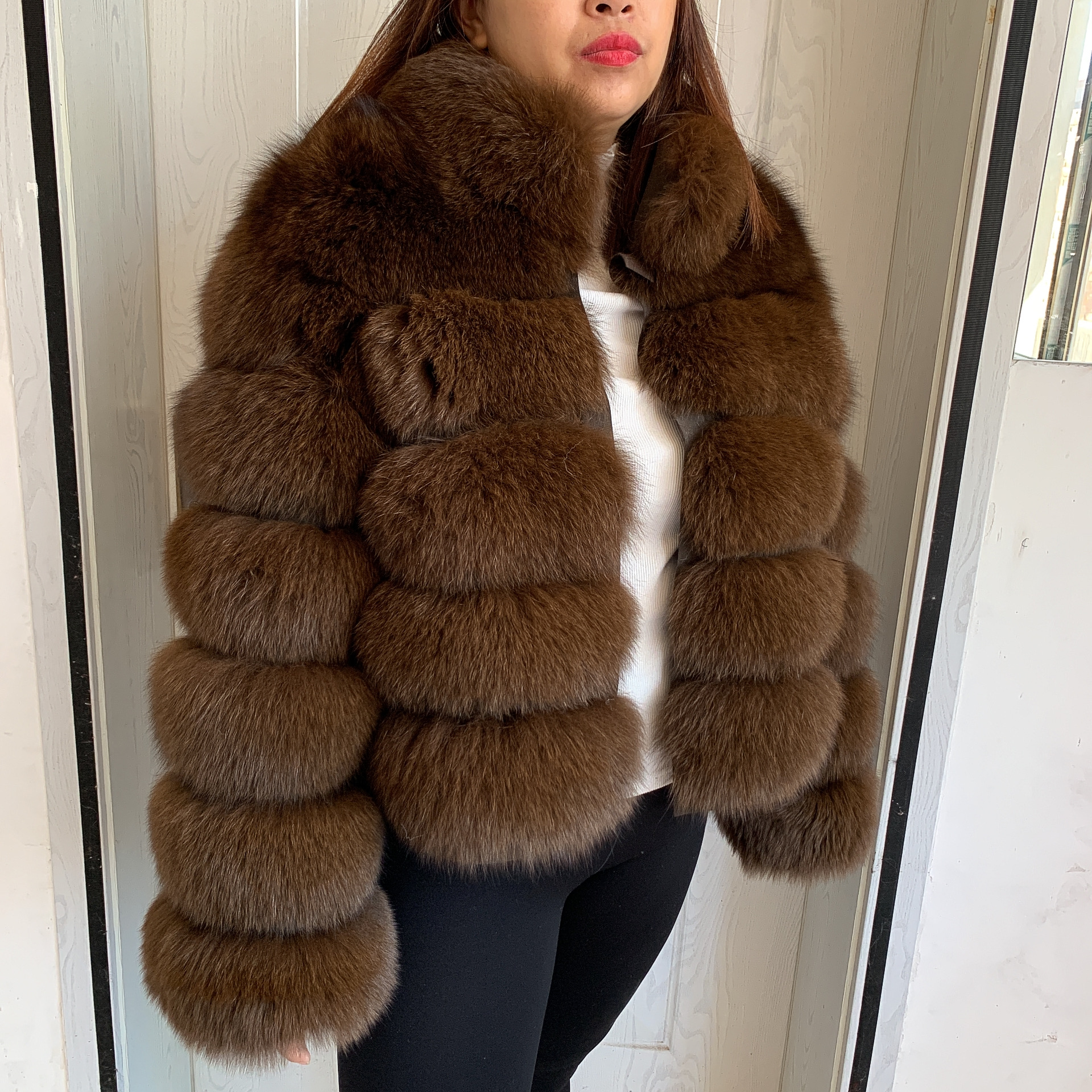 Casaco de pele de raposa real feminino inverno quente jaqueta de pele natural com suporte pescoço design moda feminina casaco de pele de guaxinim