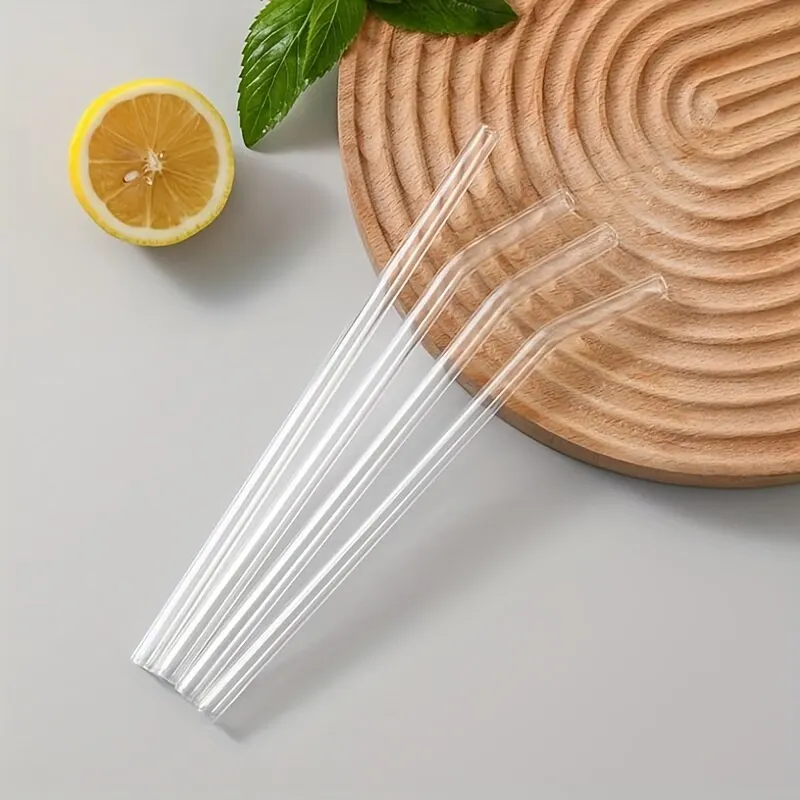 1set hittebestendige glazen rietjes met borstelset van 5-herbruikbaar en wasbaar, perfect voor smoothies, milkshakes, thee, sap