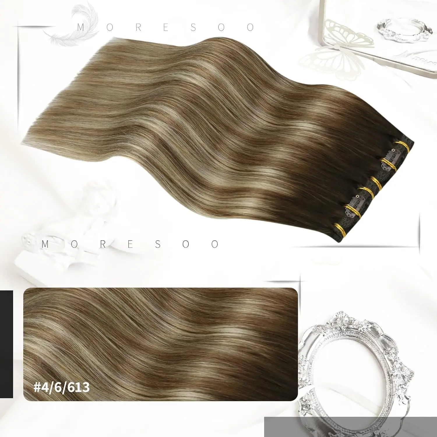 Moresoo clipe em extensões de cabelo cabelo humano real ombre extensão de cabelo real clipe em cabelo humano 5 pçs & 7 pçs remy clipe em extensões
