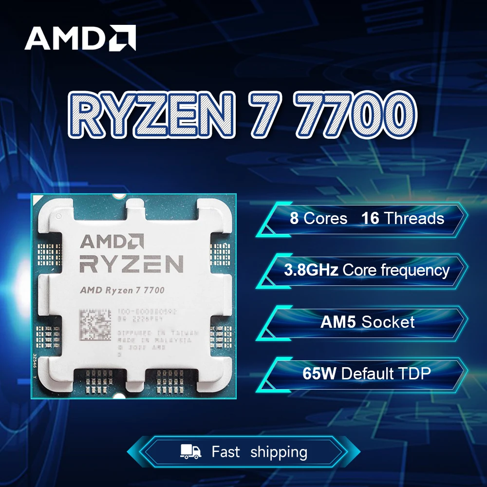 【Marca +】AMD Ryzen 7 7700 R7 7700 CPU 8 núcleos 16 threads 5,3 GHz desbloqueado processador de mesa soquete AM5 CPU para jogos sem pacote